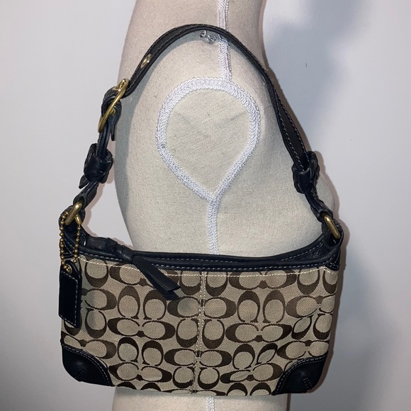 COACH Bleeker Signature Jacquard Shoulder Bag Hobo Brown Black F0726.